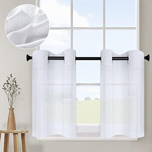 CUTEWIND White Kitchen Sheer Tier Curtains 36 Inch Length Bathroom Short Window Sheer Curtains Linen Texture Grommet Top Small Half Window Treatment (2 Panels, White, W25×L36 Inches )