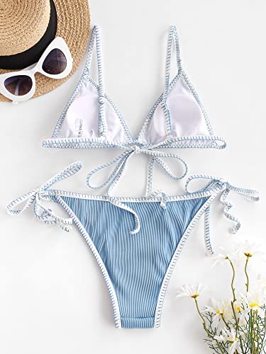 ZAFUL Women's Triangle Bikini Tie Side Whip Stitch String Bikini Two Piece Swimsuit Bathing Suits3
