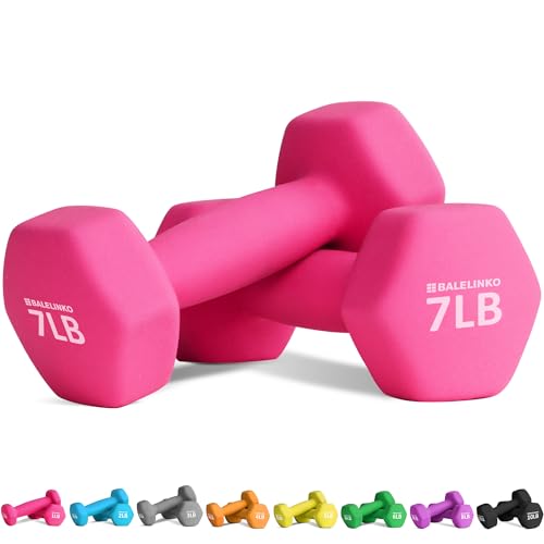 Balelinko Home Gym Equipment Workouts Strength Training Weight Loss Pilates Weights Yoga Sets Weights for Women, Men, Seniors and Youth, 7LB Pink, Pair