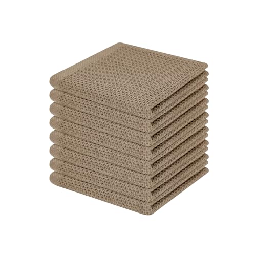Image of Homaxy 100% Cotton Waffle Weave Kitchen Dish Cloths, Ultra Soft Absorbent Quick Drying Dish Towels, 12 x 12 Inches, 8-Pack, Tan