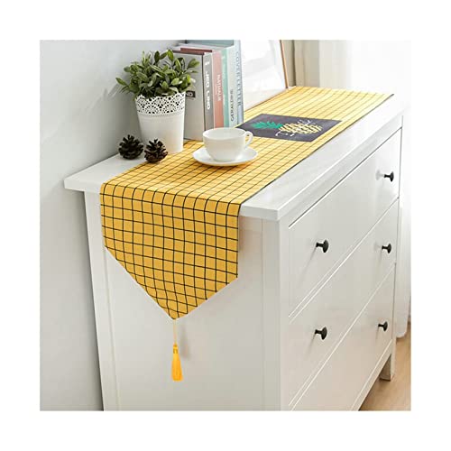 Chemin de table en polyester jaune de qualité supérieure, motif grille raffiné 200cm
