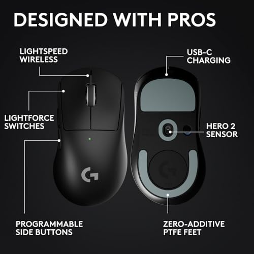 Image of Logitech G PRO X Superlight 2 DEX Lightspeed Wireless Gaming Mouse, 60g Pro-Grade Lightweight Mouse with 5 Programmable Buttons, 44k DPI Sensor, USB-C Charging, for PC /Mac - Black