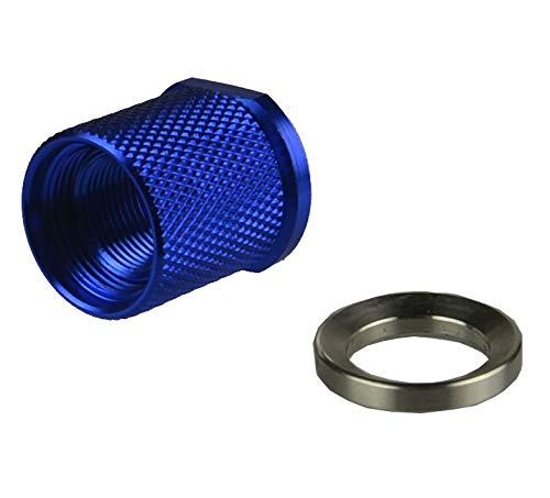 TWP 1/2-28 TPI Thread Protector with 5/8-24 TPI Outside Thread, 1/2x28 TPI to 5/8x24 TPI Convertor. + 5/8x24 TPI Thread Protector and a Crush Washer, Aluminum Blue