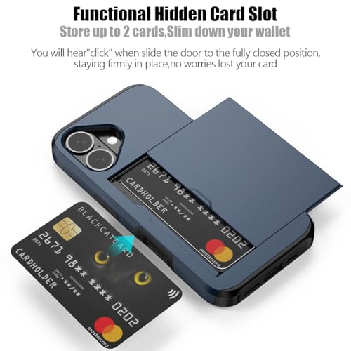 Nvollnoe Compatible with iPhone 16 Case with Card Holder Heavy Duty Protective Dual Layer Shockproof Hidden Card Slot Slim Wallet Phone Cover for iPhone 16 for Women&Men 6.1 inch(Blue) by Nvollnoe - Used condition - Image 2