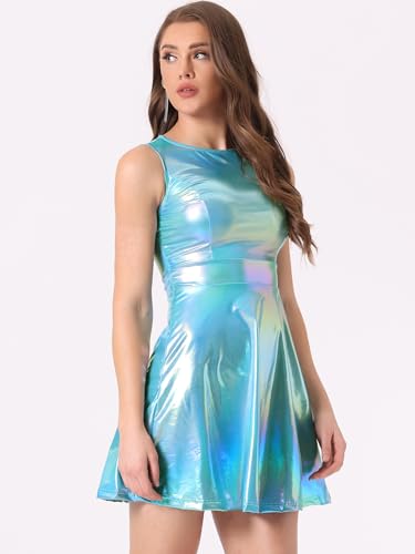 Image of Allegra K Women's Metallic Sleeveless High Waist Club Party Disco Holographic Dress