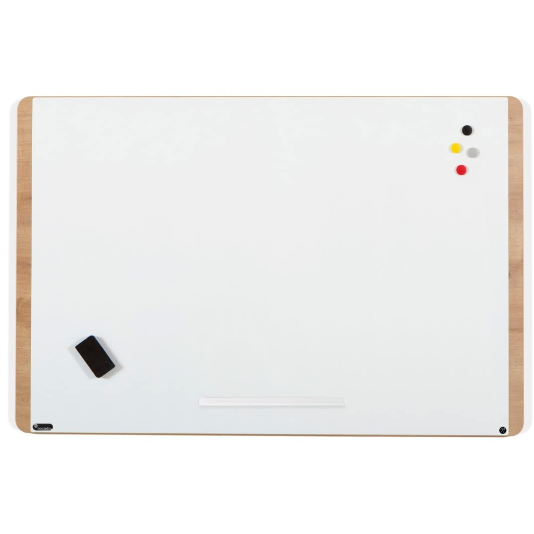 Rocada | Pizarra Blanca Magnética Natural - Marco de Madera - Borrado en Seco - Bandeja para Rotuladores - 75 x 115 cm