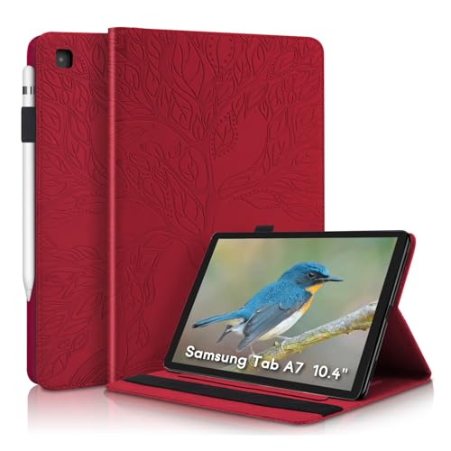 Portfolio Cover for Galaxy Tab A7 10.4 Inch, Unique Tree Design with Card Slots, Slim and Lightweight, Precise Cutouts Tablet Case Compatible with Samsung Galaxy Tab A7 SM-T500 T505 T503 T509 Wine Red