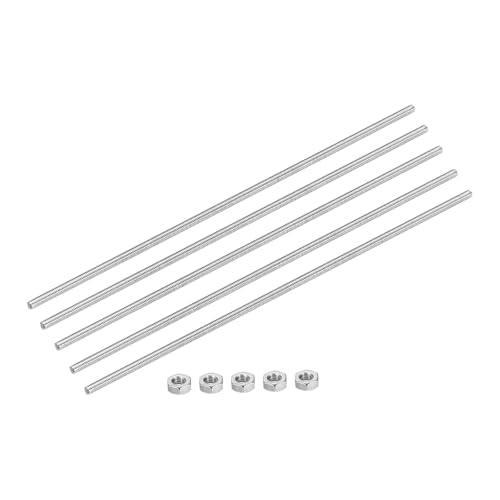 QUARKZMAN 5Pz Barra Filettata M3 x 150mm, 0.5mm Passo Barre Filettate in Acciaio Inox 304 Destrorse Perni Barra Completamente Filettati Aste con Viti