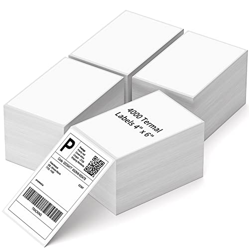 Image of 4 inch x 6 inch Fanfold Direct Thermal Labels, 4000 Total 4 Stacks, White Perforated Shipping Labels Compatible with Zebra, Elton Printers