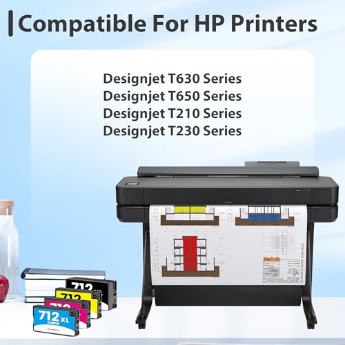 712 Ink Cartridges (4 Pack, Black Cyan Magenta Yellow) Replacement for HP 712 XL 712XL Ink for DesignJet T650 T630 T230 T210 Printer 3ED71A 3ED69A 3ED68A 3ED67A