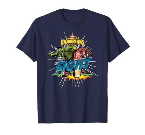 Image of Marvel Contest of Champions Hulk and Iron Man Fight T-Shirt T-Shirt, Men, Navy Blue, X-Large
