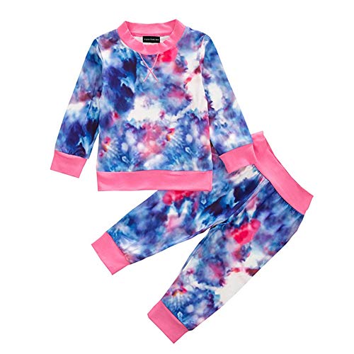 Teblacker Toddler Baby Girls Boys Outfits Set Tie Dye Print Hoodies Long Sleeve Sweatshirts(90 Pink-tie)