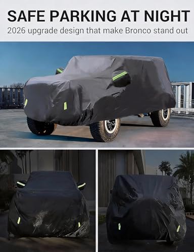 Image of Proadsy Car Cover Compatible with Ford Bronco 4 Door 2021-2022 6 Layers All Weather Waterproof Sun Rain UV Dust Protection Outdoor Covers with Zipper | UV-Blocking Waterproof With Soft Lining Prevents Leaks & Scratches. Perfect For Sunny, Snowy Outdoor Parking, Garage Storage