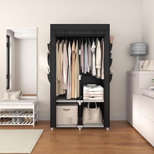 Miniatura 2 de Vicye Armario De Tela, Ropero Portátil Para Ropa Con 2 Barras Colgantes, 4 Estantes Y 6 Bolsillos Laterales, Armario Portatil Ideal Para Dormitorio, Vestidor, Salón, Negro 90 X 45.5 X 172 Cm