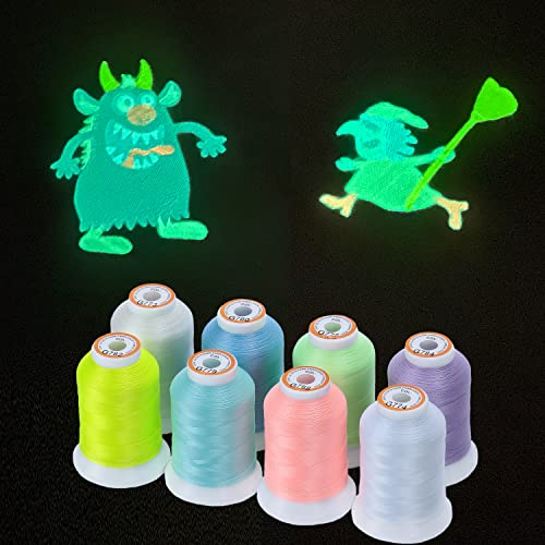 New Brothread 8 Colors Luminary Glow In The Dark Embroidery Machine Thread Kit 30Wt 500M(550Y) Each Spool For Embroidery, Quilting, Sewing #TOP4