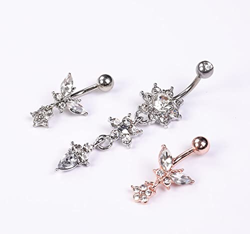 Sither 3 Pcs Belly Button Rings For Women Teen Stainless Steel Navel Rings Barbells Piercing Jewelry On Summer Beach Belly Accessories For Halloween Christmas Gift #TOP1