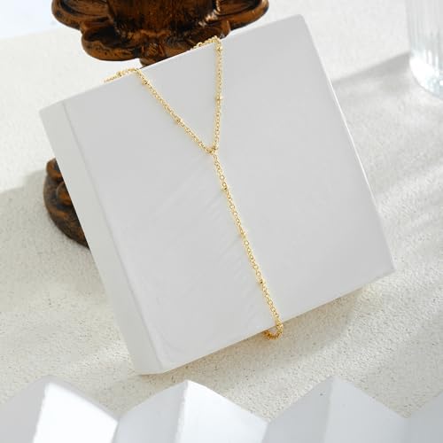 Feskive Elegant Hand Chain Bracelet for Women - Dainty 14K Gold/Silver Plated Finger Ring Chain with Cubic Zirconia Satellite Beads - Trendy Waterproof Jewelry Gift for Her - Image 6