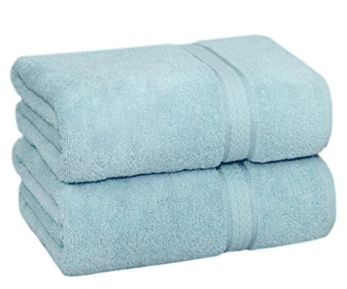 COTTON CRAFT Ultra Soft Bath Sheets - 2 Pack - 35 x 70 - Absorbent Quick Dry Everyday Luxury Hotel Bathroom Spa Gym Shower Beach Pool Travel Dorm - 100% Cotton - 580 GSM - Easy Care - Light Blue