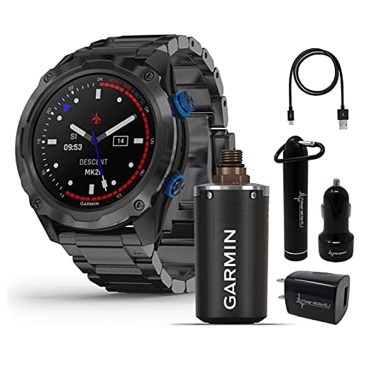 Garmin Descent Mk2i/Descent T1 Bundle, Watch-Style Dive Computer with Wearable4U Power Pack Bundle (Titanium Carbon Gray DLC with DLC Titanium Band)