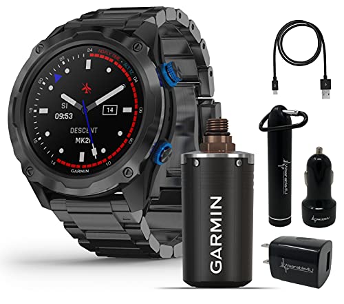 Wearable4U - Garmin Descent Mk2i/Descent T1 Bundle, Watch-Style Dive Computer with Power Pack Bundle (Titanium Carbon Gray DLC with DLC Titanium Band)