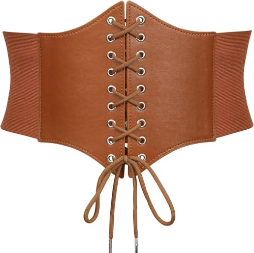 MOLERFO Women’s Elastic Costume Waist Belt Lace-up Tied Waspie Corset Belts for Women