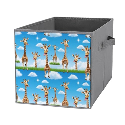 PPIKTC Collapsible Storage Box with Handles Giraffe Selfie, Multi-Purpose Foldable Cube Bin for Pantry, Garage, Bathroom, Quick-Fold Design for Easy Storage