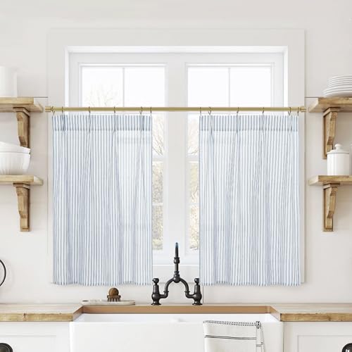24 x 20 Inch Length Long Dusty Blue Door Curtains for Door Winodw,Short Linen Farmhouse Sheer Small Window Curtains for Front Door Glass Kitchen
