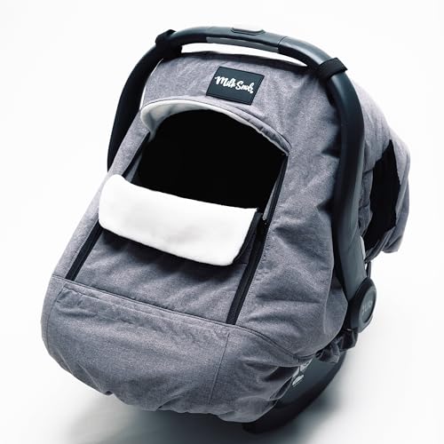 Image of Milk Snob Winter Baby Car Seat Cover - Carseat Canopy & Stroller Cover for Babies - Waterproof, Windproof, Cozy Inner Fleece Lining - Keep Your Baby Warm, Dry & Cozy This Winter (Stormy)