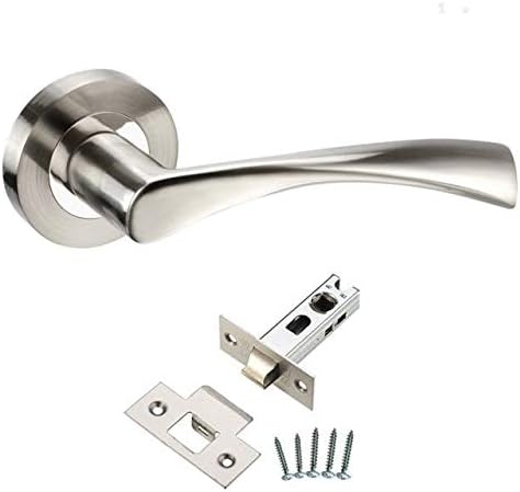 EUROART Astrid/Twirl Internal Door Handles Lever On Rose - Dual Finish Polished Chrome Steel/Satin Steel, Latch, Bathroom & Key Lock Sets (Latch Set)