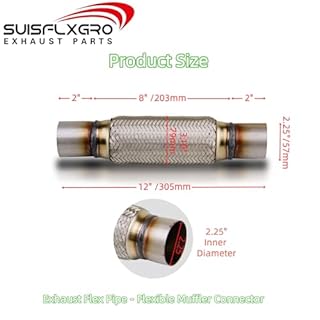 SUISFLXGRO Exhaust Flex Pipe Universal Type 100% Stainless Steel For Heavy Duty and Cars (45-57) (1 PC, 2.25X8X12)