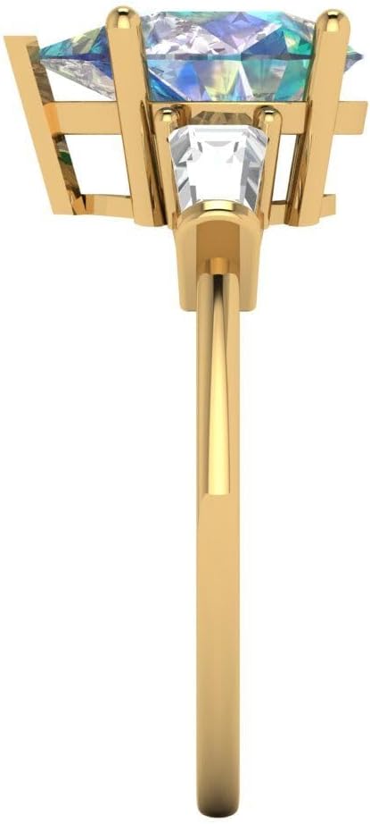 Clara Pucci 14K Solid Gold Engagement Ring for Women | 2.5 cttw Blue Moissanite Pear Cut Three-Stone | Real Yellow Gold Wedding Ring - Image 3