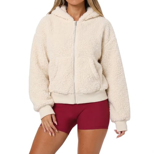 Deslimale Teddy Hoodie Zip Up (US 16-18) Beige