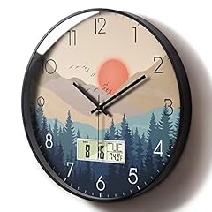 Silent Wall Clock with Day Week Temperature Wilderness with Sunset Non ticking Battery Operated photo Silent Wall Clock with Day Week Temperature Wilderness with Sunset Non ticking Battery Operated