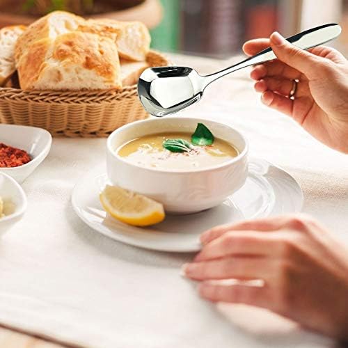 KBNIAN 3 Pcs Square Soup Spoon Thicken Stainless Steel Soup Spoons Flat Square Spoon Table Spoons Dinner Serving Soup Scoop Large & Deep Soup Server Spoon for Cream Soup Consomme Chowder - Silver
