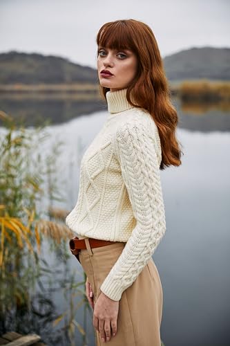 Image of SAOL Women's Wool Sweater Irish Cable Knit Jumper Made in Ireland