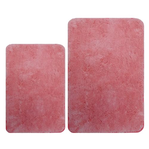 2 Piece Bathroom Rugs and Mats Sets, Non-Slip Microfiber Bath Rugs, Machine Washable Absorbent Bath Mats for Bathroom Floor (Pink, 16''x24'' Plus 20''x32'')