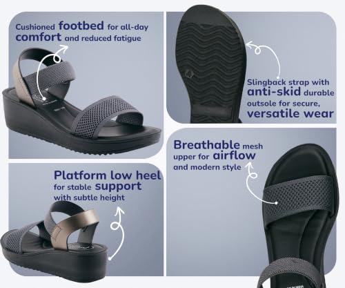 Image of puntoblu Cushion Comfort Platform Heel Sandals for Women | Comfortable Padded Footbed | Breathable Mesh | Slingback Closure | Anti-Skid & Durable Mid Heel Sandal for Girls