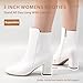 IDIFU Women's Ada Fashion Square Toe Ankle Boots Low Block Heel Short Boots Side Zipper Booties Shoes- Half Size Larger (White Pu, 9 M US)