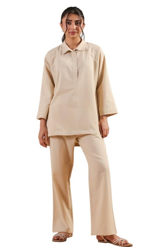jisora Women's Beige Solid Cotton Co-ord Set-picture-11