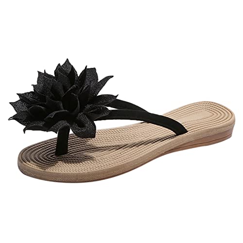 Fashion Slippers Women Flat Summer Shoes Flowers Beach and Slippers Sandals Women's Slipper flip Flops Sandals for Women (Black, 8)