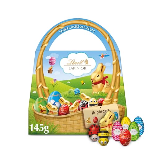 Lindt - LAPIN OR - Panier Chasse aux œufs - Chocolat au Lait - Idéal pour Pâques, 145g