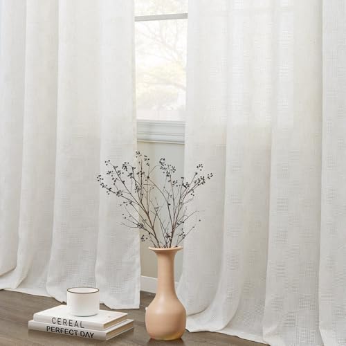 Cream Sheer Linen Curtains 108 Inches Long 2 Panels Grommet