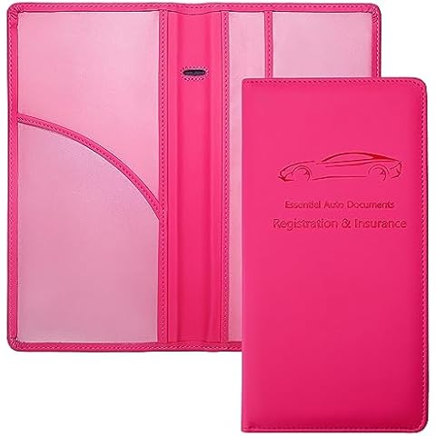 Yarnic Car Registration and Insurance Holder, Car Document Holder with Magnetic Closure, Registration and Insurance Card Holder Car Organizer Glove Box Compartment Organizer for Men Women (Hot Pink) Cover