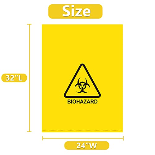 Biohazard Waste Bags, Disposable Infectious Safety Bag, Puncture Resistant, 30 Gal Capacity, 1.97 mil, 50 mircon, 32"x 24"(10 PCS)
