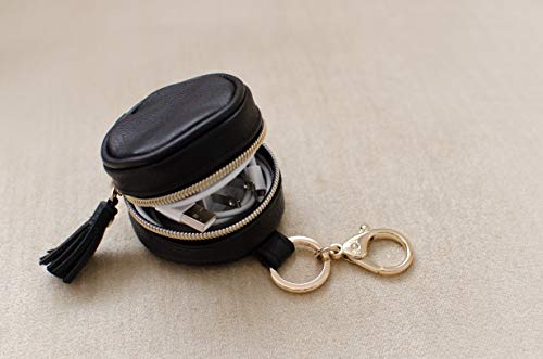 Image of Itzy Ritzy Pacifier Holder Case with Clip - Pacifier Case Includes Clasp to Easily Attach to a Diaper Bag or Purse, Measures 2.5 inch in Diameter and Holds 2 Pacifiers (Black)