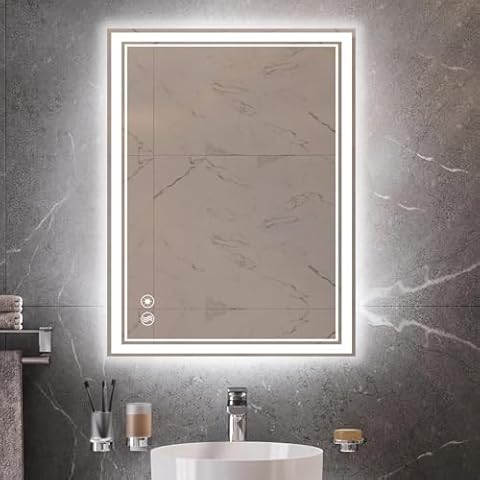 24 x 32” LED Mirror for Bathroom with Lights Anti-Fogging Dimmable 3 Colors LED Bathroom Mirror with Lights Memory Function Smart Mirror Touch Sensor Square Wall Mounted Cover