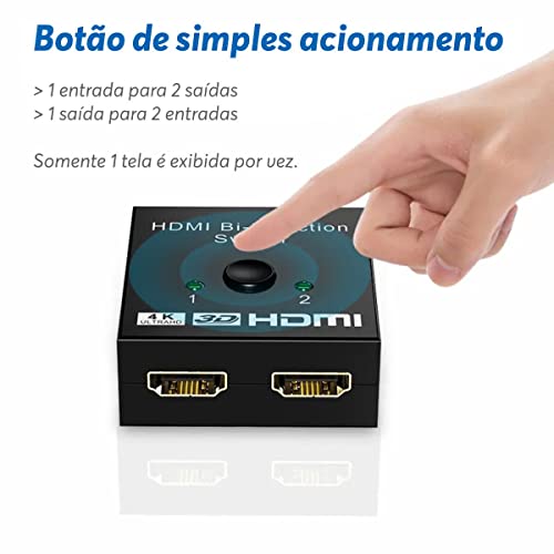 HDMI Splitter Switch 4k Full Hd 3D Bi-Direcional 1x2 / 2x1 Chaveador Extensor Conversor Adaptador Di