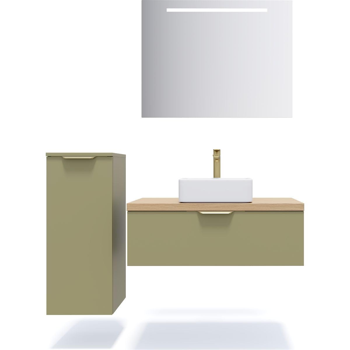 HOMIFAB Meuble de Salle de Bain Suspendu Vasque à Poser 90cm 1 tiroir Vert Olive - Venice