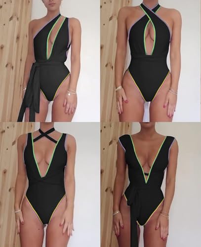 Image of Lilosy Sexy One Piece Swimsuit Women Plunge Bathing Suits Color Black M