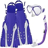 Youth Aquatic Cove Mask Snorkel and Fins Set, Small/Medium with Panoramic View Tempered Glass...